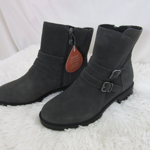 Easy Spirit Boot Charcoal Gray Lug Sole Heel Leather Buckles Bootie Size 6M - Picture 1 of 9